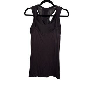 Lululemon Tank Top Womens 10 Black Tough It Out Mesh Racerback Built In Bra